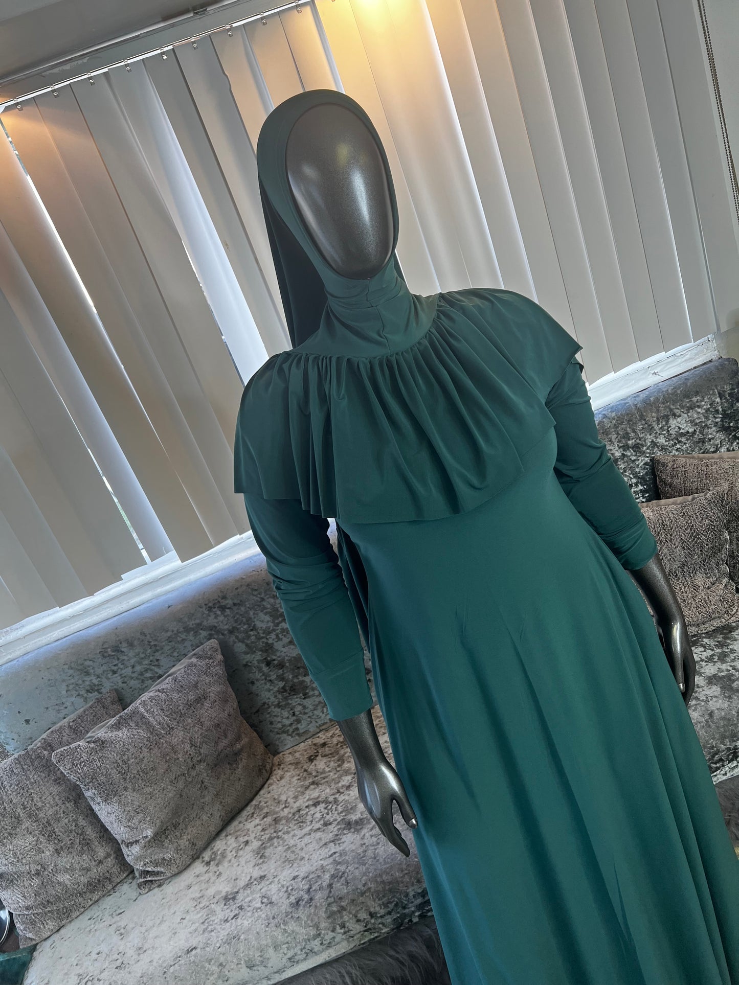 Ruffled Overhead Khimar/ Flowy ALine Kombo ~ Hunter Green