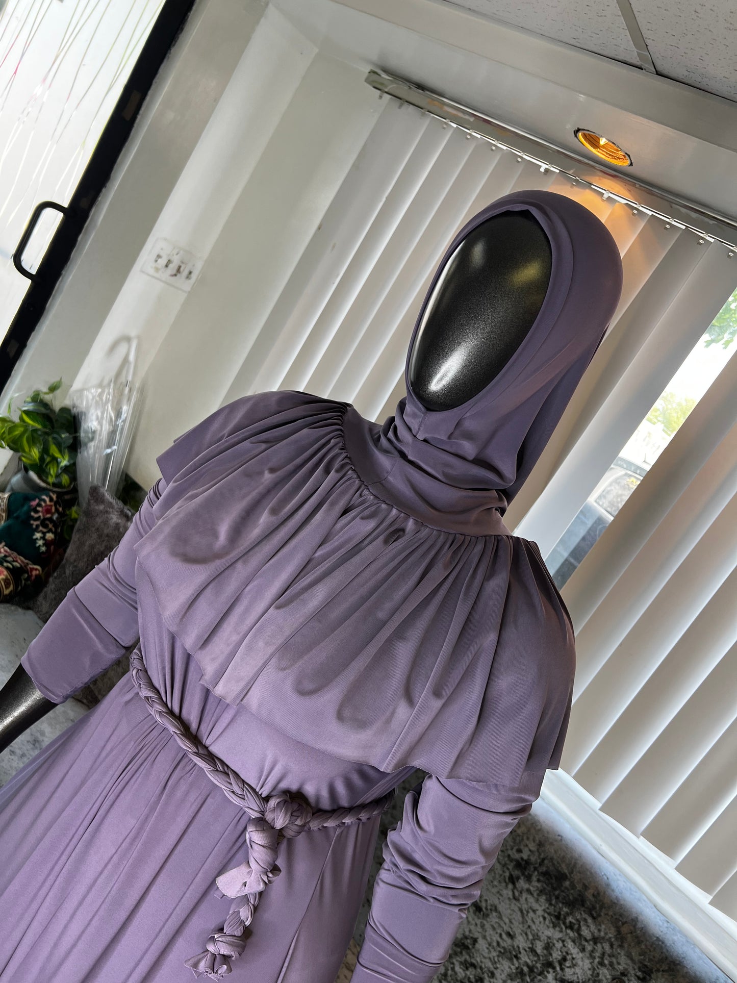 Violet Flowy A-Line and Ruffled Overhead Khimar