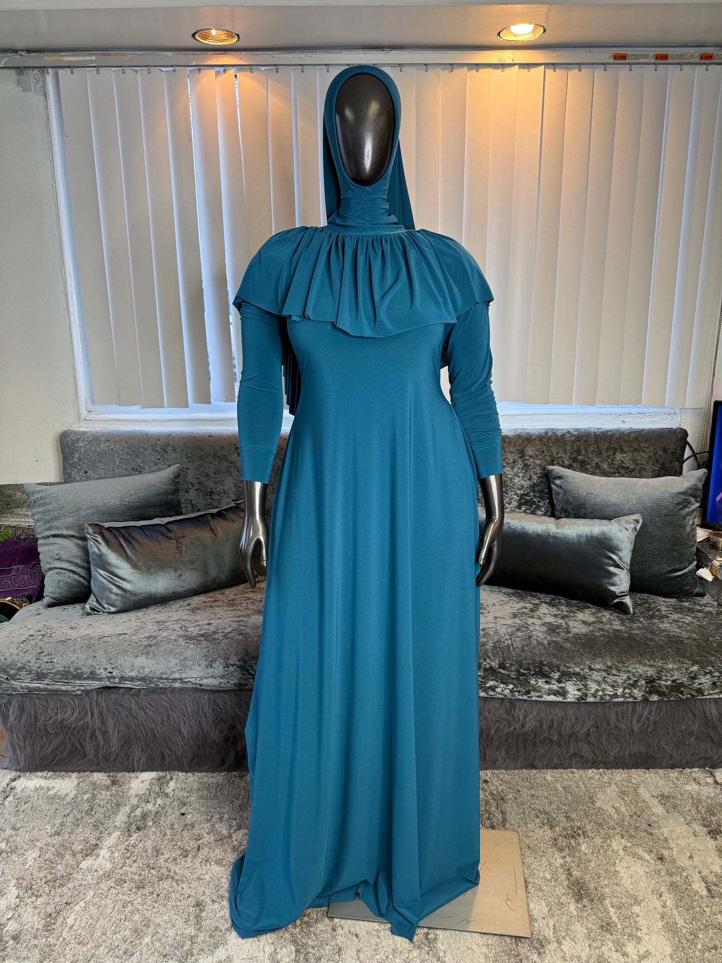FlowyALine ~ Ruffled Overhead Khimar ~ Teal