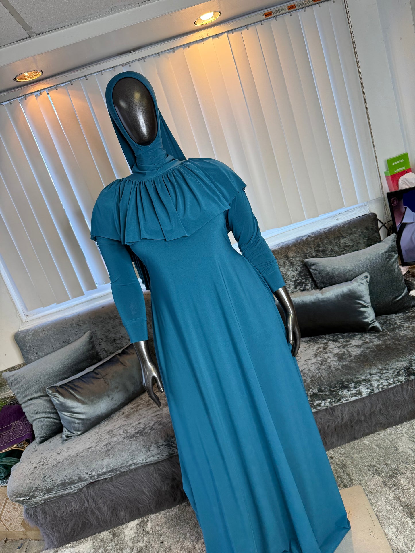 FlowyALine ~ Ruffled Overhead Khimar ~ Teal