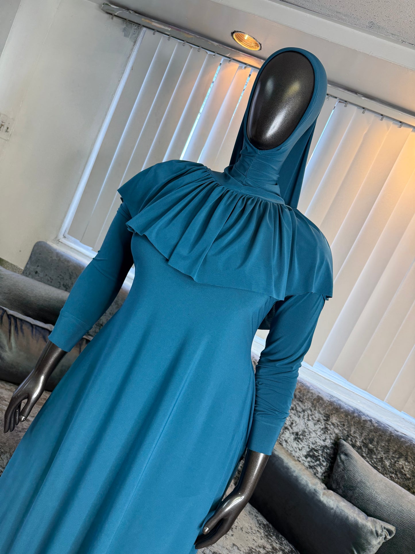 FlowyALine ~ Ruffled Overhead Khimar ~ Teal
