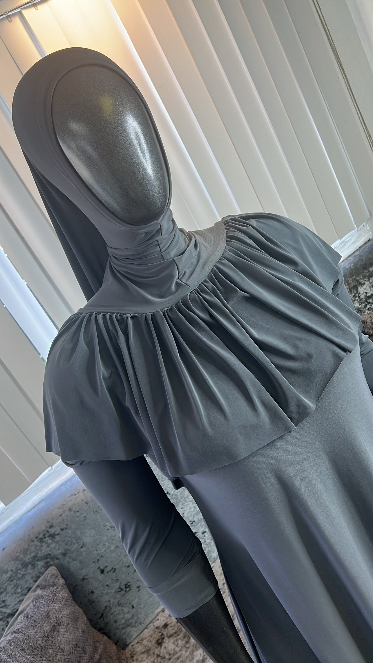 Charcoal FlowyALine Ruffled Overhead Khimar Kombo