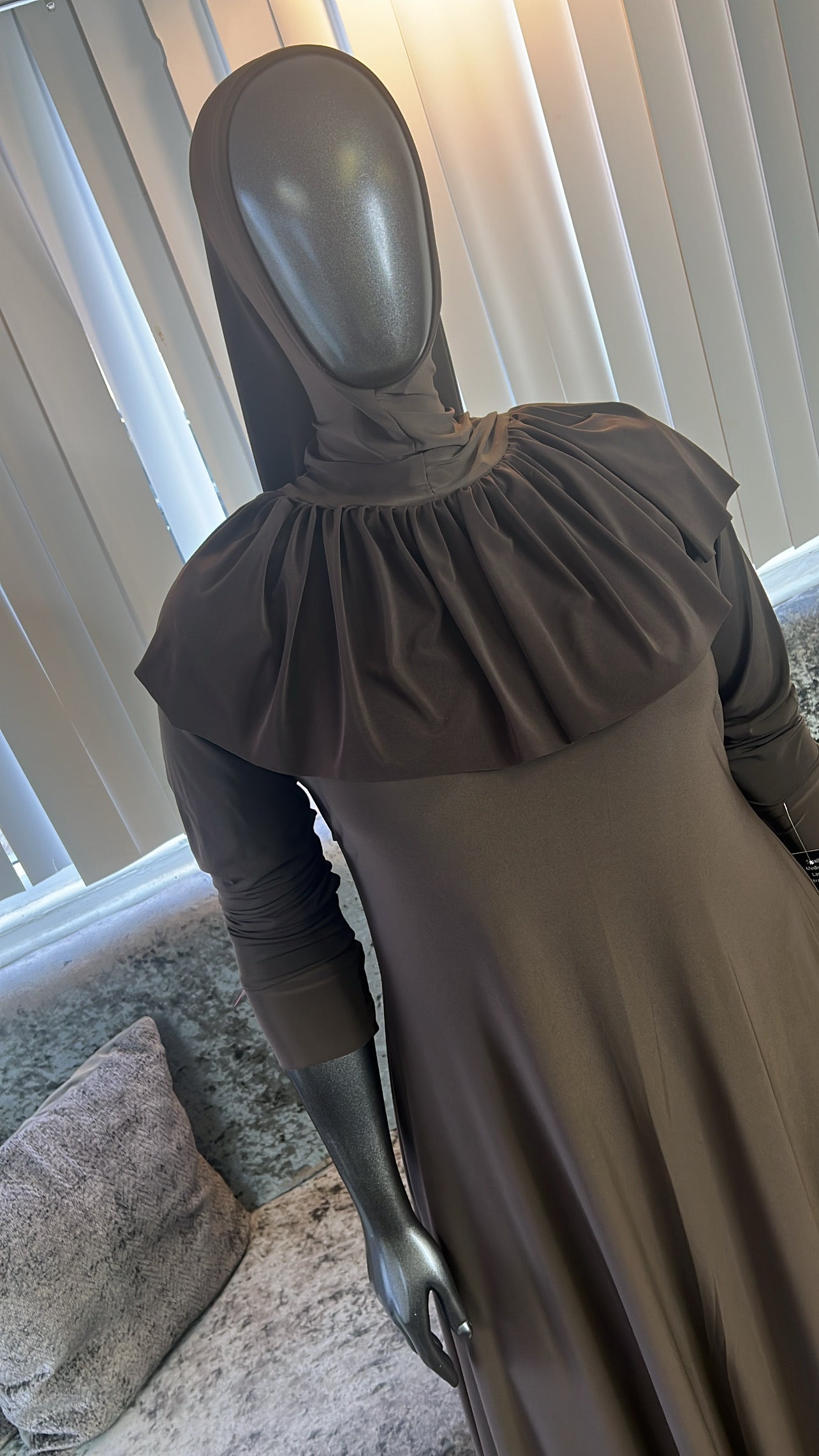 Chocolate FlowyALine Ruffled Overhead Khimar Kombo