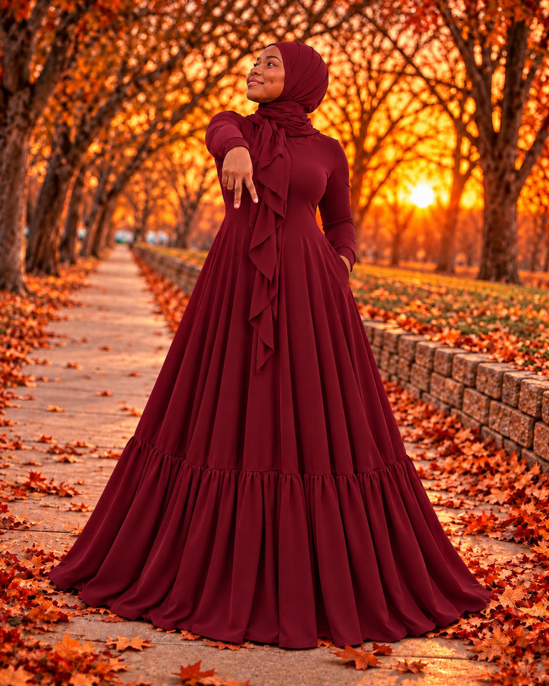 Burgundy RuffledBottom FlowyAline with WrapShayla