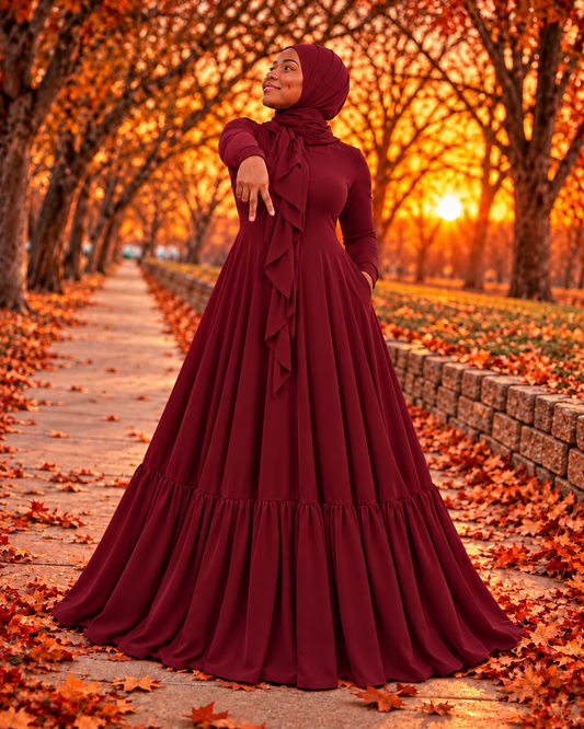 Burgundy RuffledBottom FlowyAline with WrapShayla