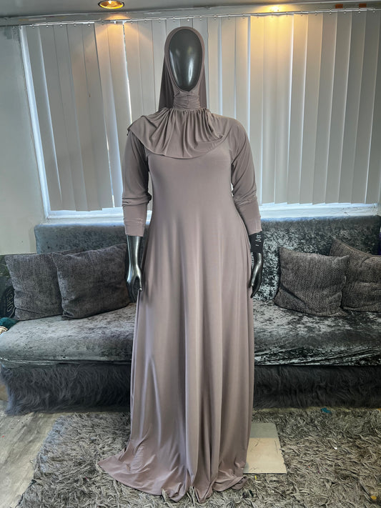 Mocha FlowyALine Ruffled Overhead Khimar Kombo