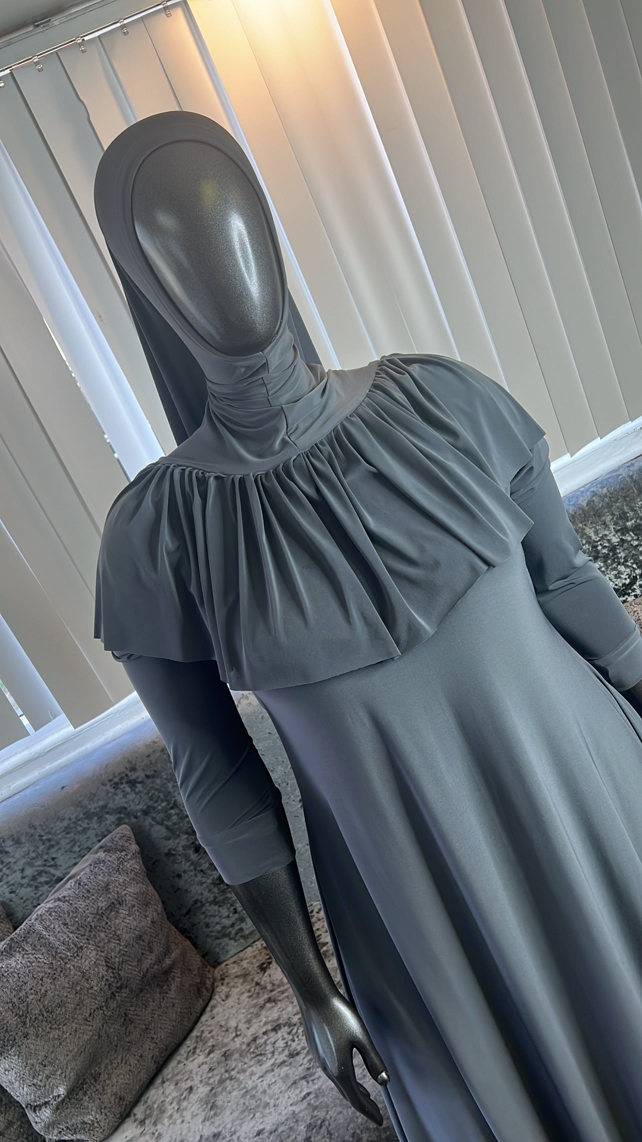 Ruffled Overhead Khimar/ Flowy ALine Kombo ~ Charcoal