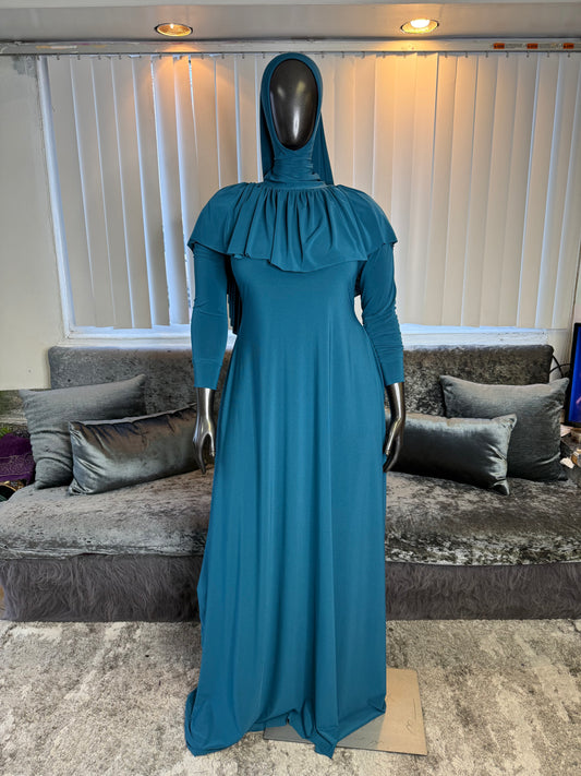 FlowyALine ~ Ruffled Overhead Khimar ~ Teal