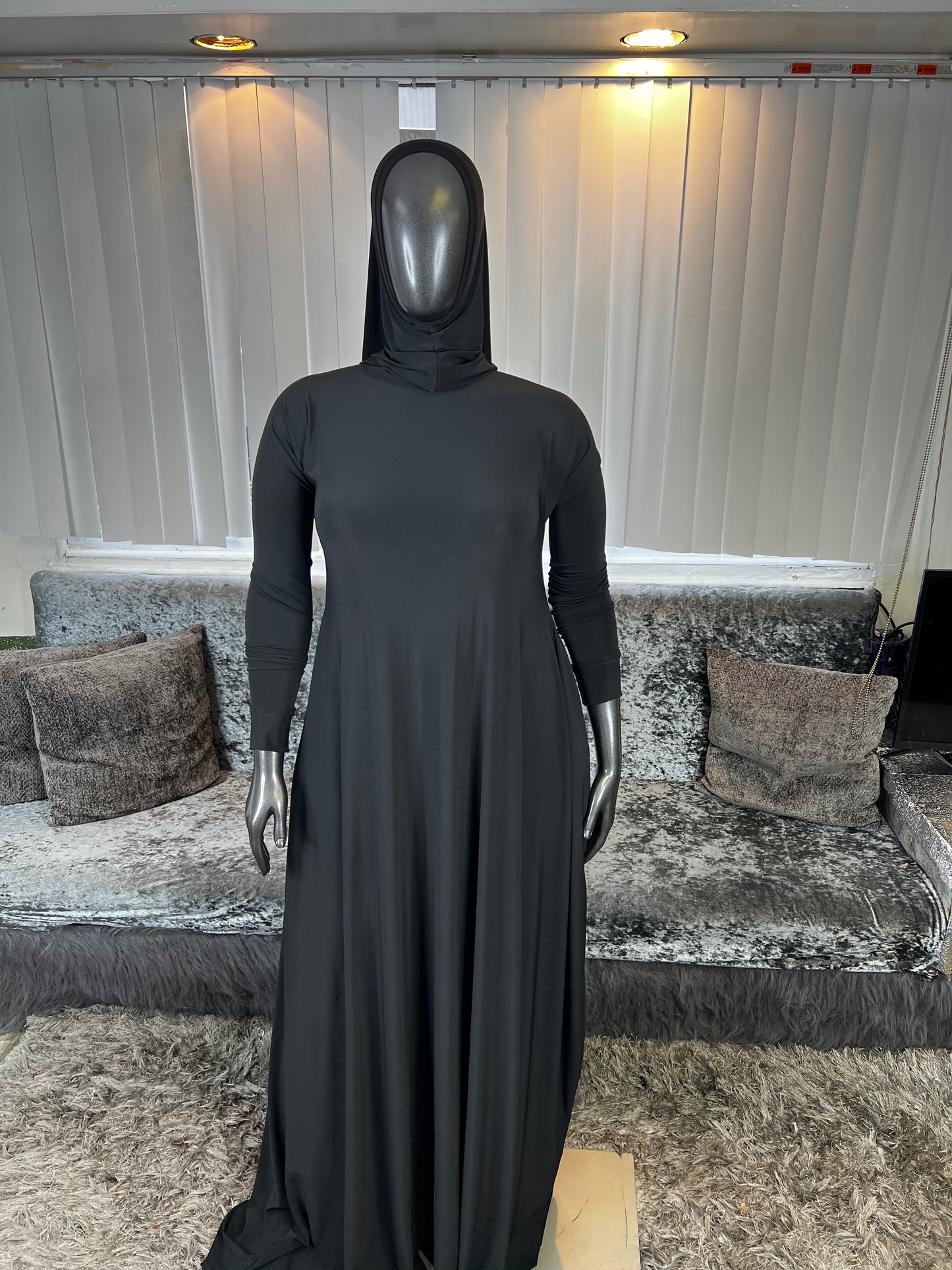 Black  HyghKollared A-line Overhead Khimar Kombo