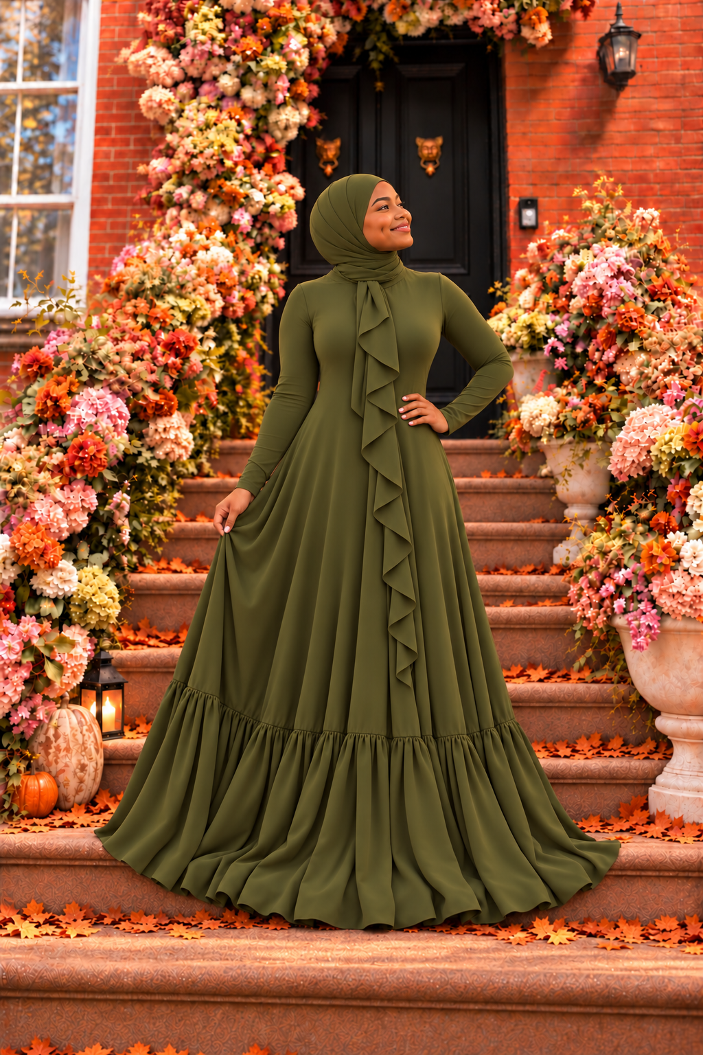 Olive RuffledBottom FlowyAline W/ WrapShayla