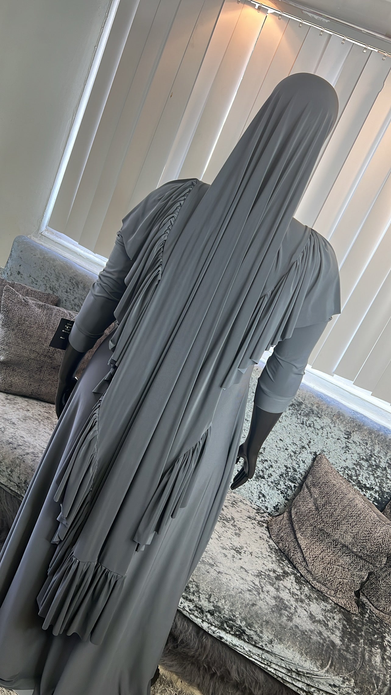Charcoal FlowyALine Ruffled Overhead Khimar Kombo