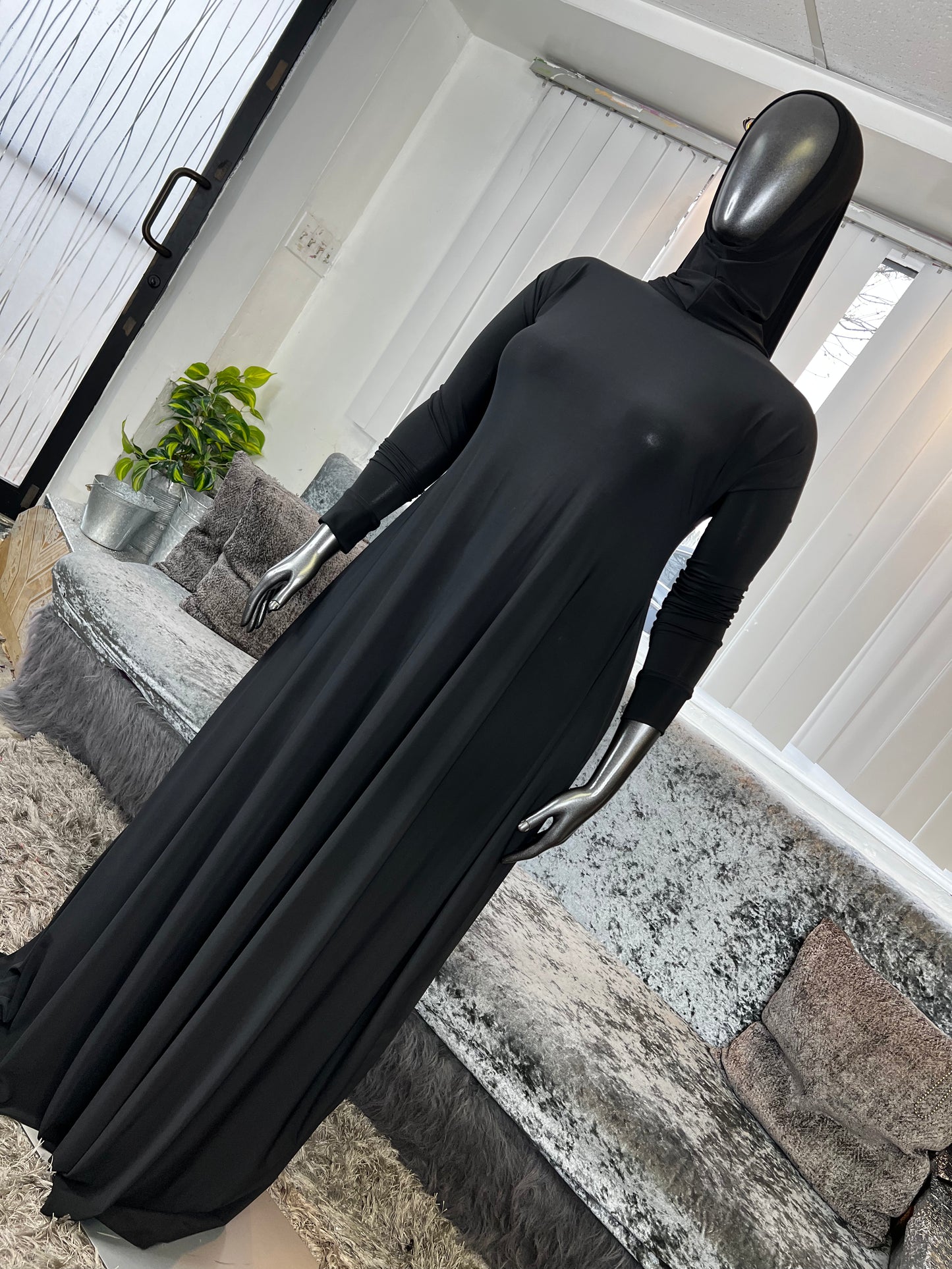 Black  HyghKollared A-line Overhead Khimar Kombo