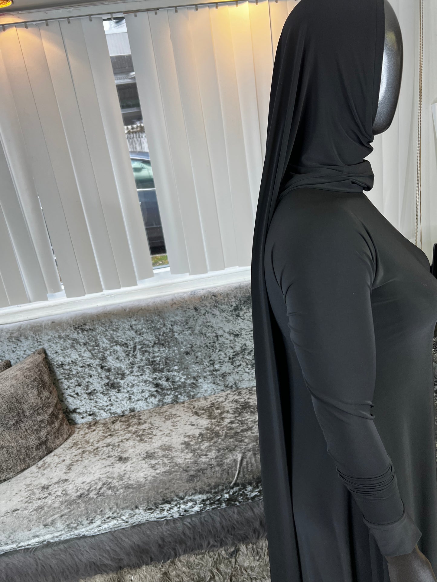 Black  HyghKollared A-line Overhead Khimar Kombo