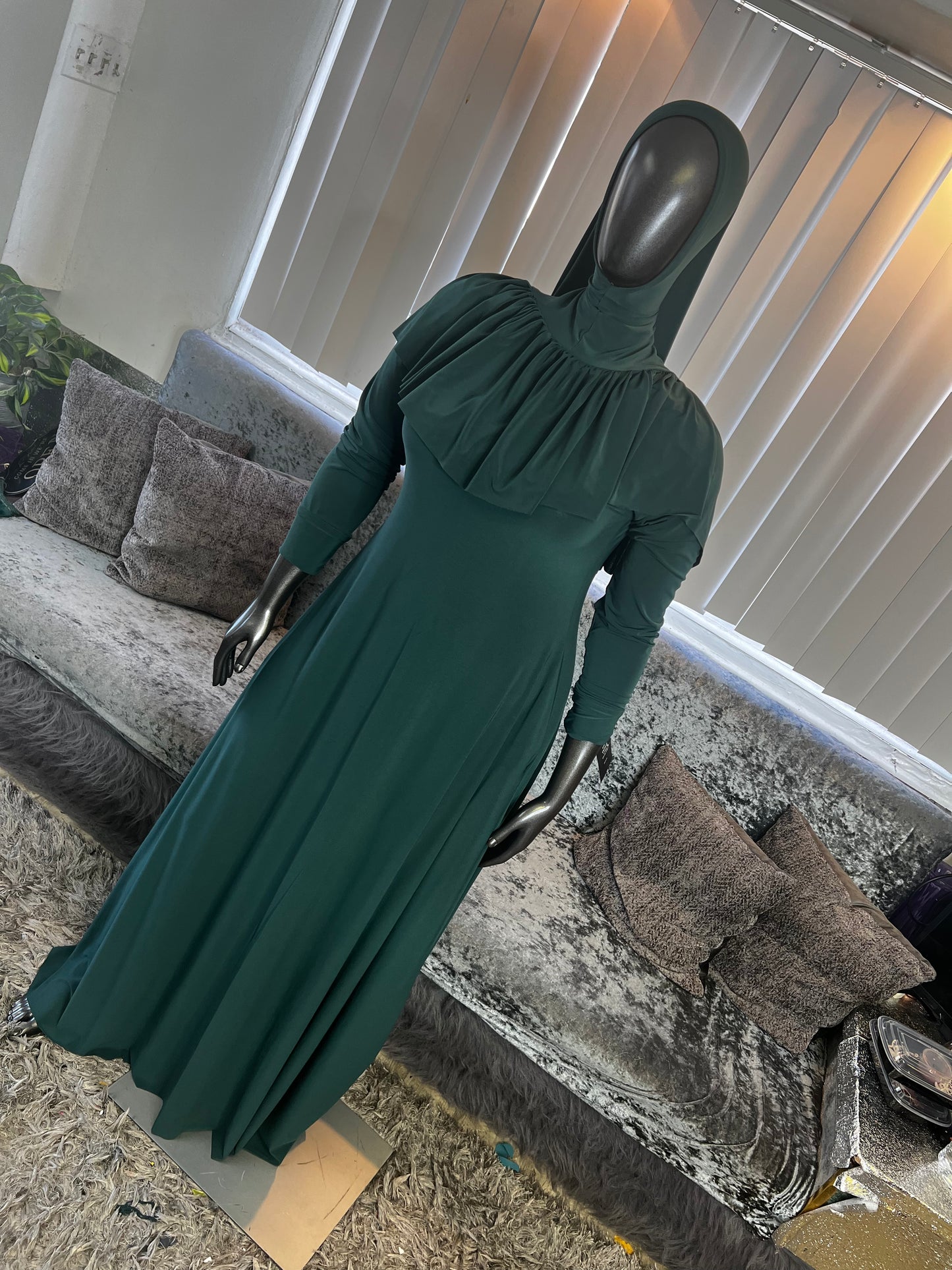Ruffled Overhead Khimar/ Flowy ALine Kombo ~ Hunter Green